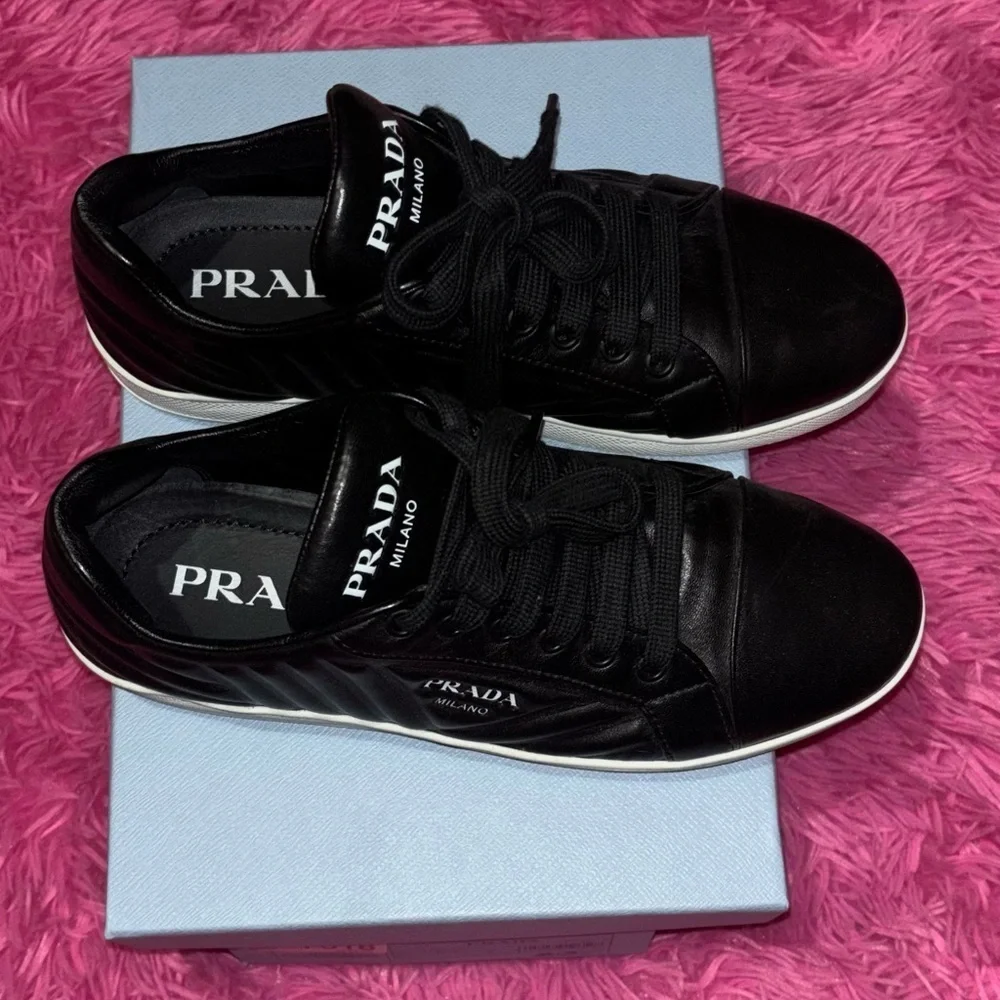 Prada Quilted Low Top Black Sneaker Women Size 8/38 EU - Picture 5 of 7